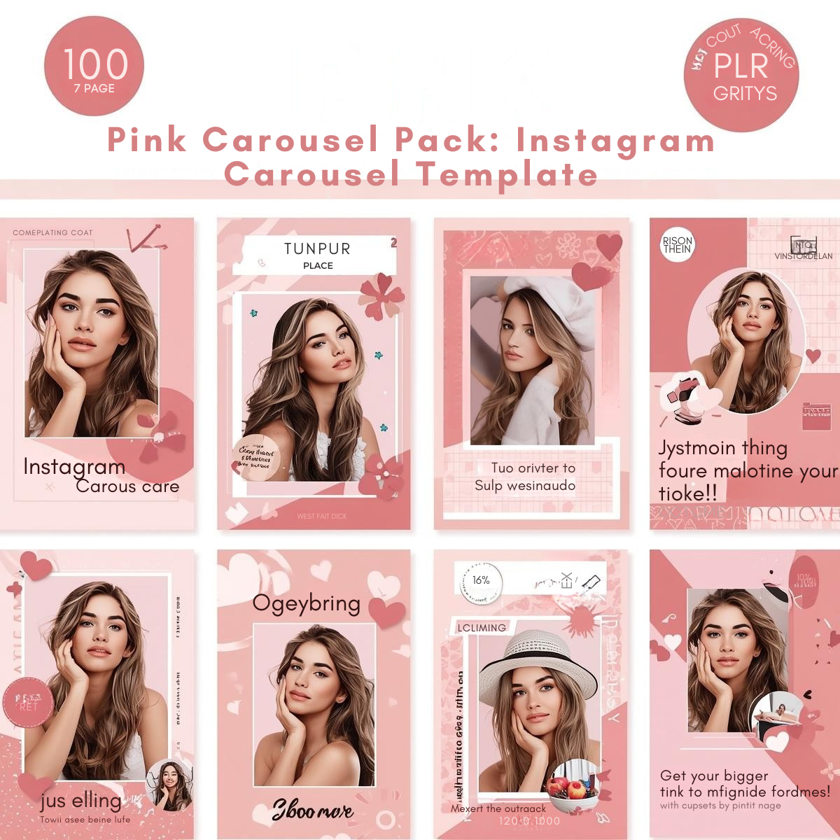“Aesthetic Pink Instagram Carousel Pack | 100 Templates With PLR & MRR Rights - Image 5